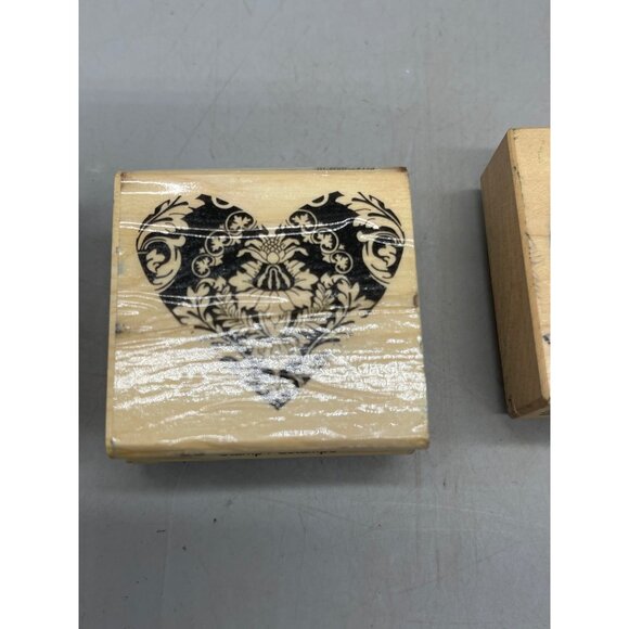 set of 3 rubber stamps on wood heart and flowers moon and stars butterfly READ - Picture 3 of 8